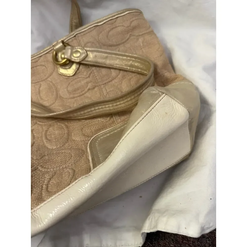 Coach Natural Signature Canvas & Metallic Gold Poppy Tote Bag GS